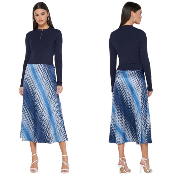 Ted Baker NWT 1/4 Zip Ionaaa Mock Slip Midi Dress Blue Navy Size 1 (US 0-2) - Picture 1 of 14